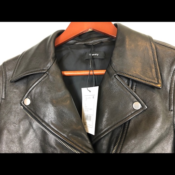 Theory Black Leather New Moto Jacket Coat - Picture 4 of 8